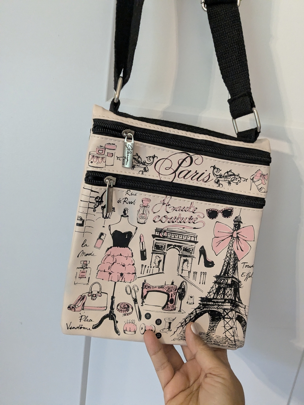 Paris Print Pink Crossbody Bag - Feminine Everyday Shoulder Bag